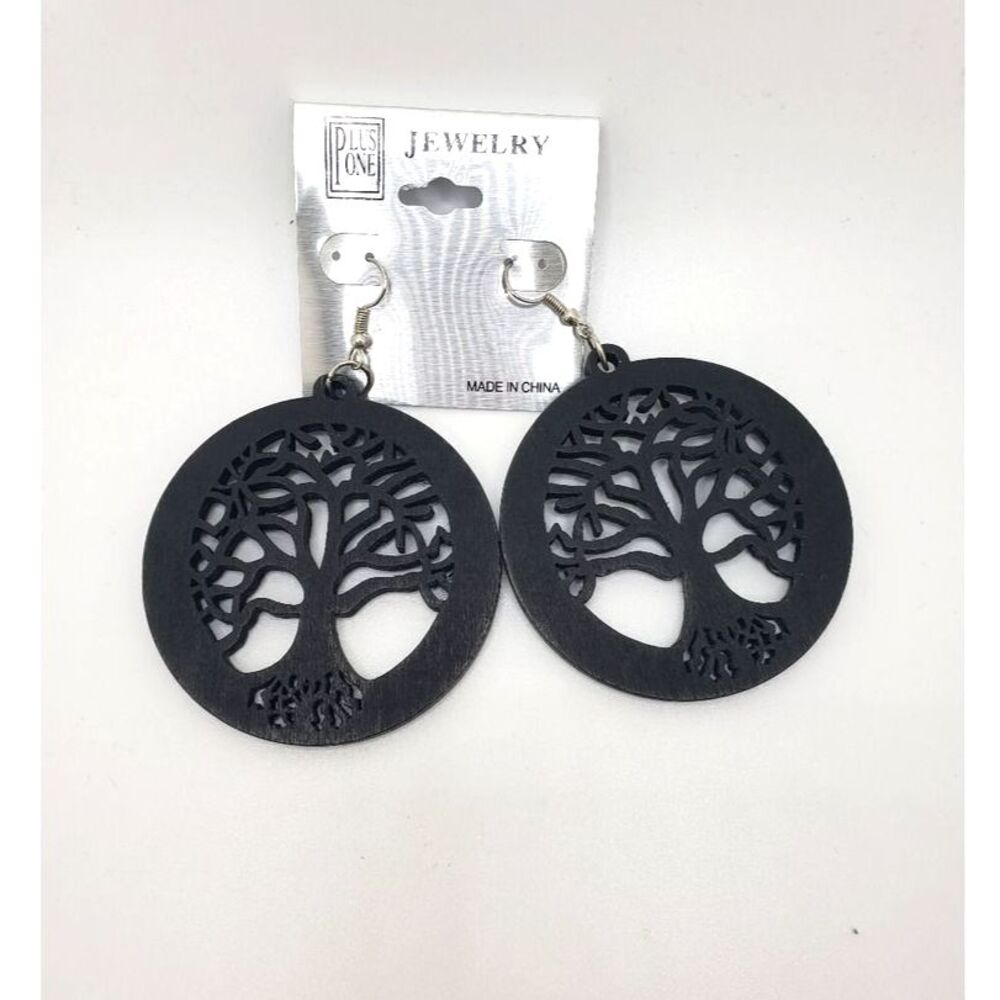 Boho Tree of Life Round Wooden Handmade Earrings.